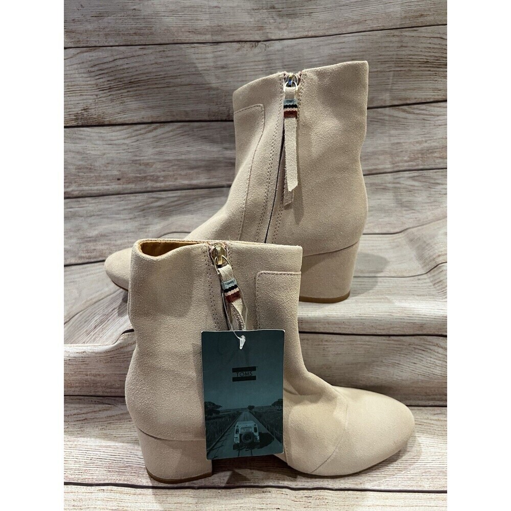 NWT TOMS Evie Women's Blush Suede Zip Heeled Ankle Boots Size 7